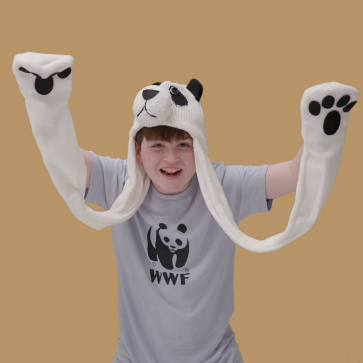 boy with panda hat and mittens